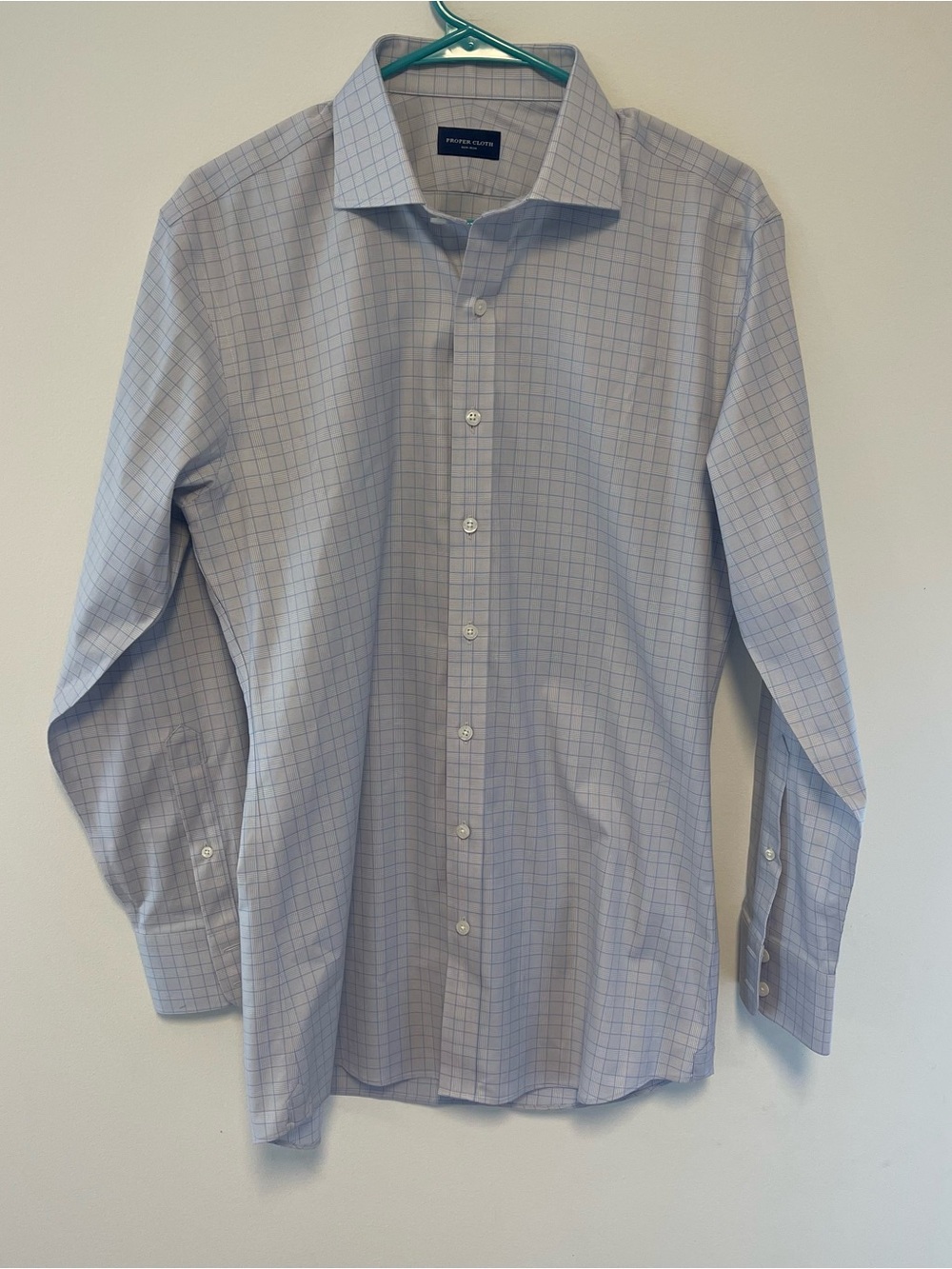 Checked Light Blue Dress Shirt with Modern Spread Collar